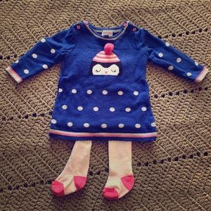 Penguin sweater dress with tights